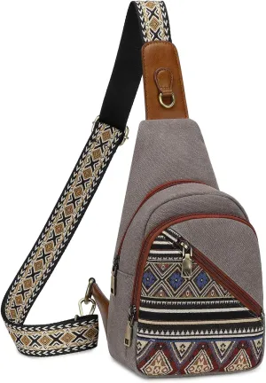 Love Deliver Small Sling Bag, Canvas Crossbody Boho Sling Backpack ─ Detachable Strap