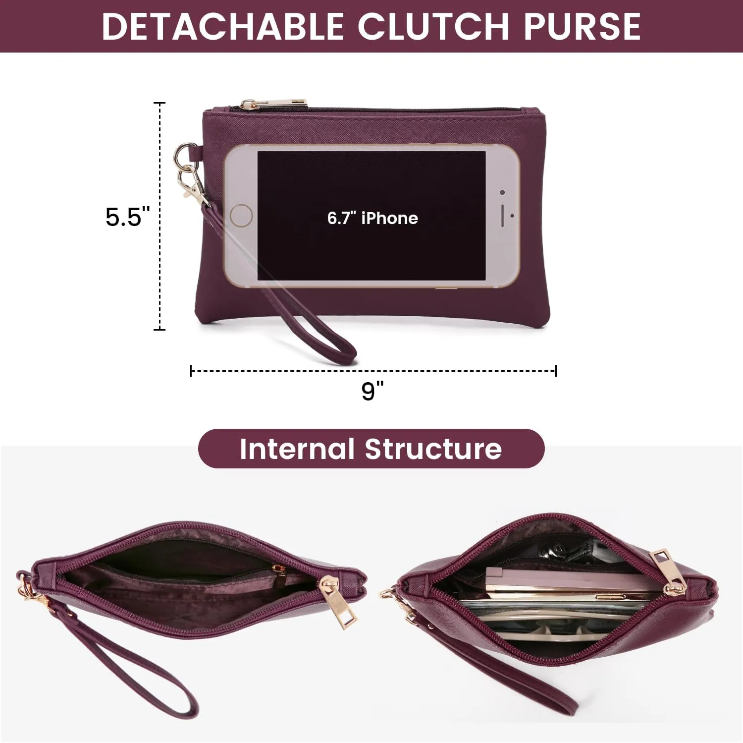 LOVEVOOK 17.3-inch Laptop Bag for Women, Large Capacity Travel Tote Bag with Clutch Purse 2PCs Set, Professional Business Computer Work Bag, Leather Shoulder Briefcase for Office Lady, Deep Plum