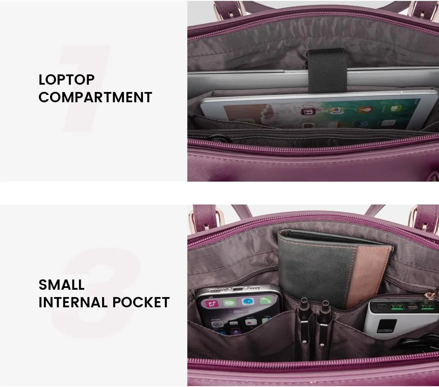 LOVEVOOK 17.3-inch Laptop Bag for Women, Large Capacity Travel Tote Bag with Clutch Purse 2PCs Set, Professional Business Computer Work Bag, Leather Shoulder Briefcase for Office Lady, Deep Plum