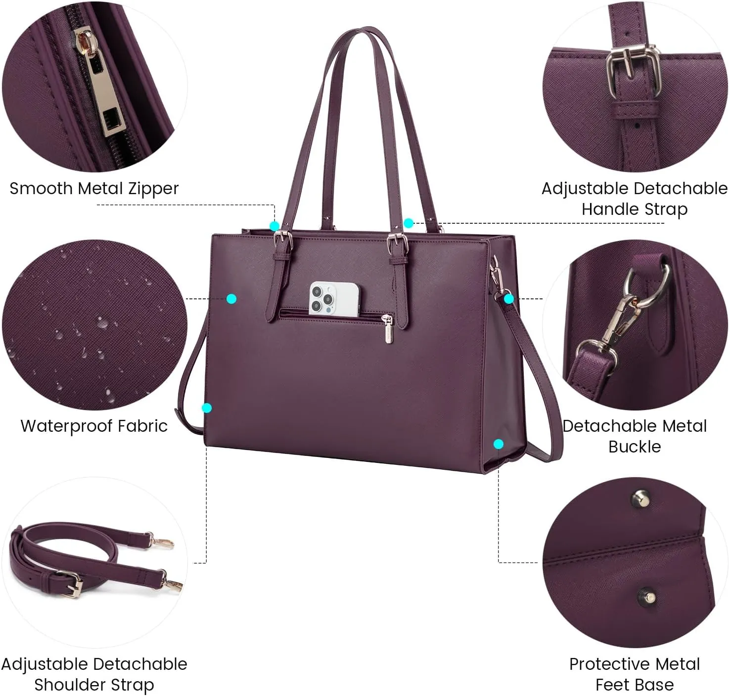 LOVEVOOK 17.3-inch Laptop Bag for Women, Large Capacity Travel Tote Bag with Clutch Purse 2PCs Set, Professional Business Computer Work Bag, Leather Shoulder Briefcase for Office Lady, Deep Plum
