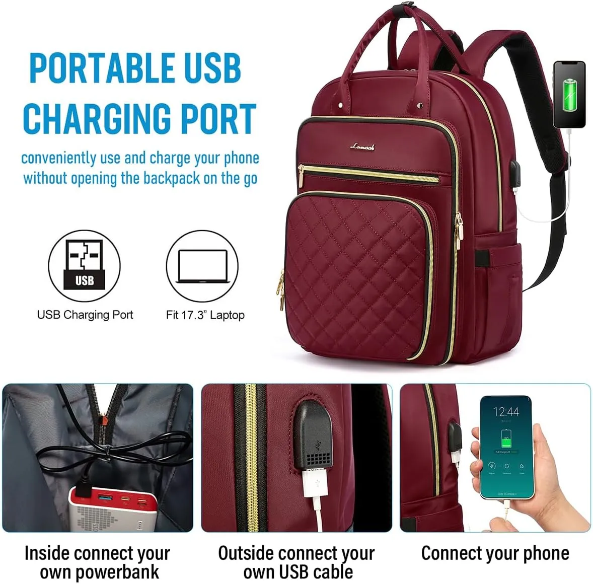 LOVEVOOK Laptop Backpack for Women, Water Resistant Travel Work Backpacks Purse Stylish Business Teacher Nurse Computer Bag with USB Charging Port, Fits 15.6" Laptop