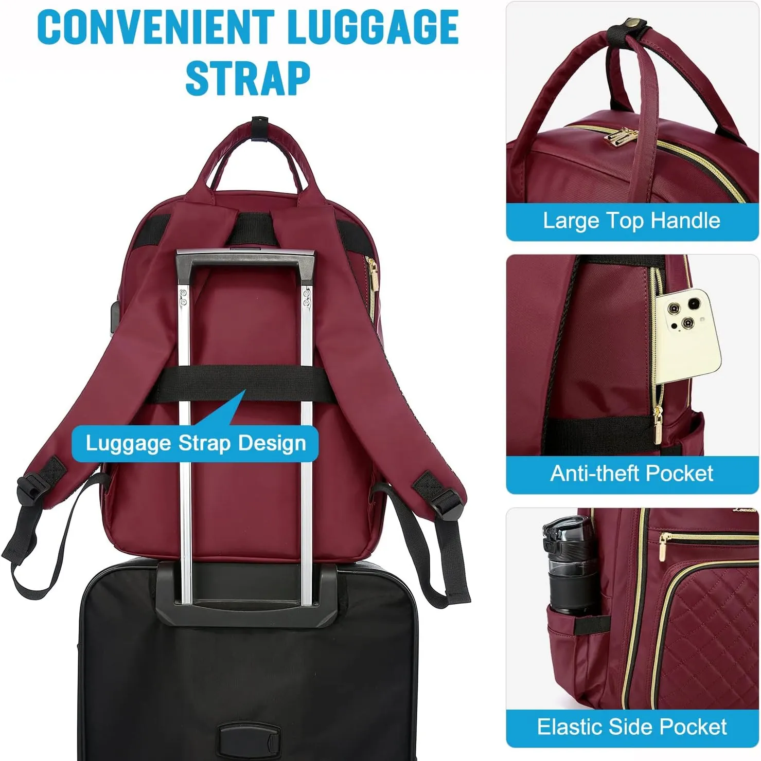 LOVEVOOK Laptop Backpack for Women, Water Resistant Travel Work Backpacks Purse Stylish Business Teacher Nurse Computer Bag with USB Charging Port, Fits 15.6" Laptop