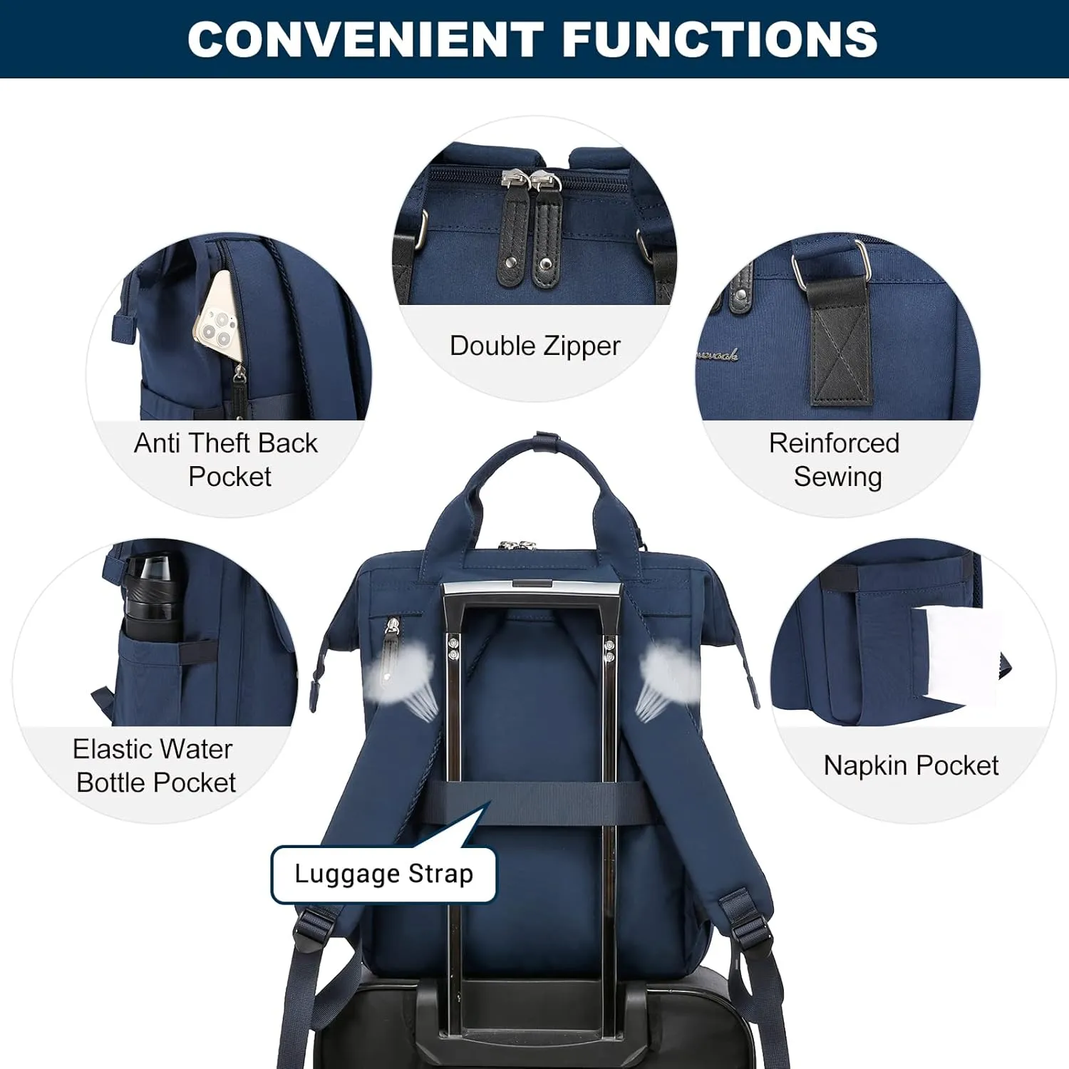 LOVEVOOK Laptop Backpack for Women Work Travel Commuter Backpack Business Computer Bag Doctor Nurse Bags College Backpack Purse, 17 Inch, Blue-black