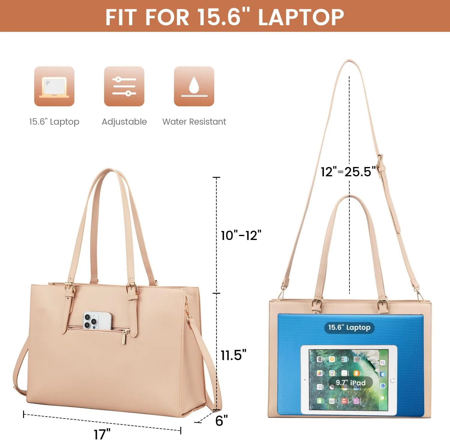 LOVEVOOK Laptop Bag for Women, Fashion Computer Tote Bag Large Capacity Handbag, Leather Shoulder Bag Purse Set, Professional Business Work Briefcase for Office Lady, 2PCs, 15.6-Inch, Nude Pink
