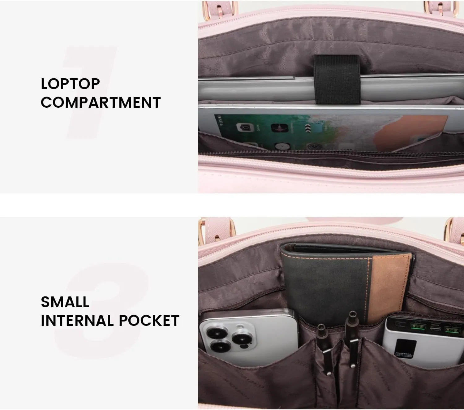 LOVEVOOK Laptop Bag for Women, Fashion Computer Tote Large Capacity Handbag, Leather Shoulder Bag Purse Set, Professional Business Work Briefcase for Office Lady, 2PCs, 15.6-Inch, Pink