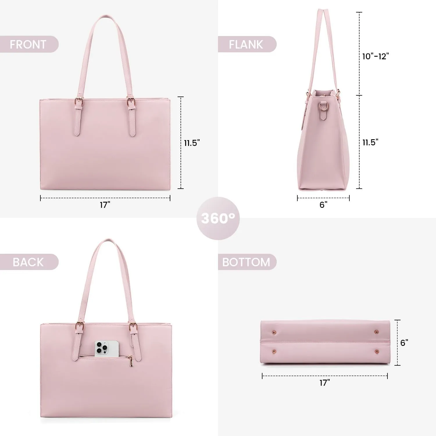 LOVEVOOK Laptop Bag for Women, Fashion Computer Tote Large Capacity Handbag, Leather Shoulder Bag Purse Set, Professional Business Work Briefcase for Office Lady, 2PCs, 15.6-Inch, Pink