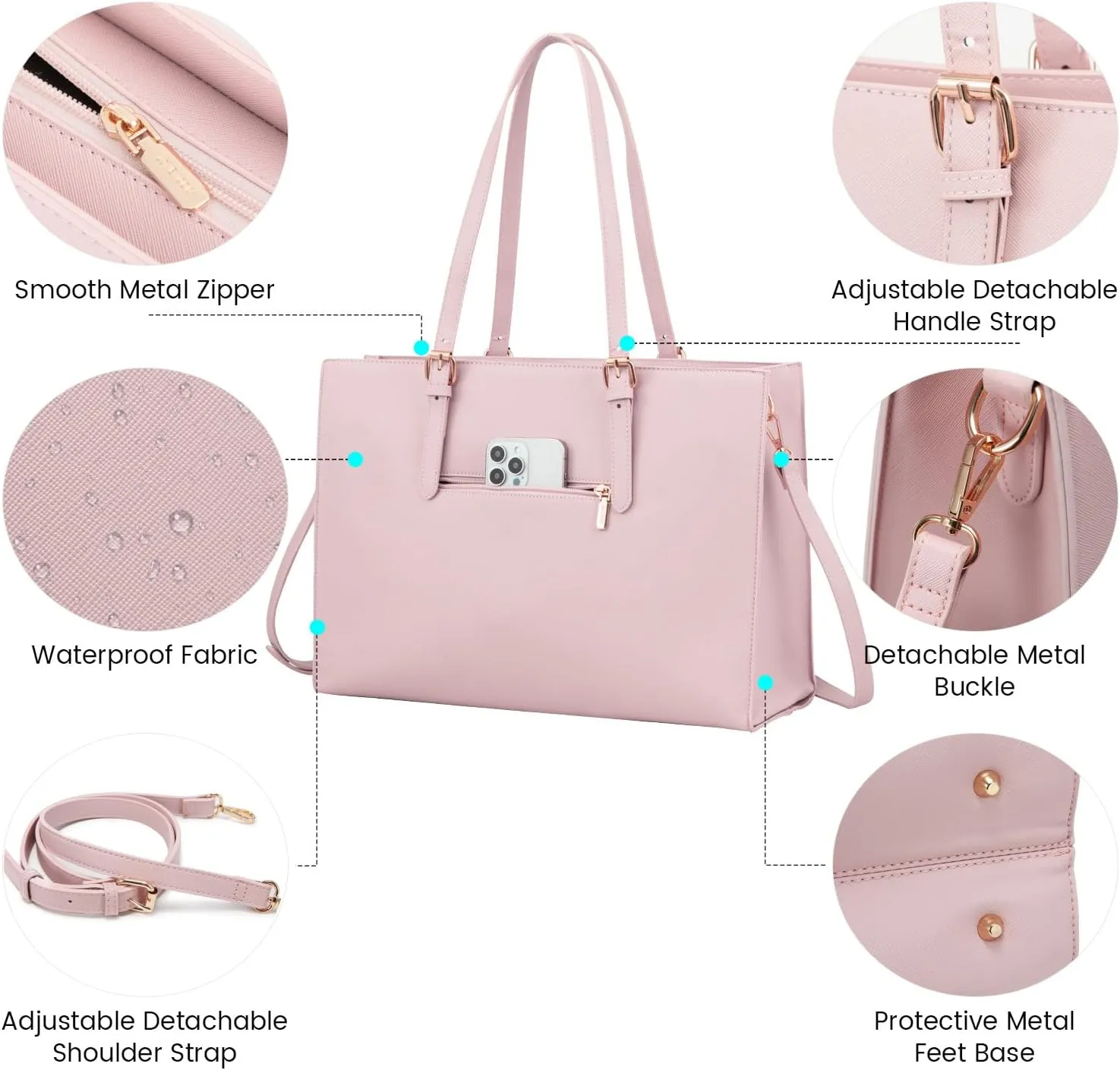 LOVEVOOK Laptop Bag for Women, Fashion Computer Tote Large Capacity Handbag, Leather Shoulder Bag Purse Set, Professional Business Work Briefcase for Office Lady, 2PCs, 15.6-Inch, Pink