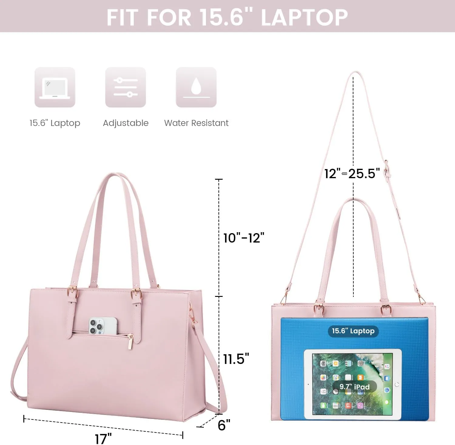 LOVEVOOK Laptop Bag for Women, Fashion Computer Tote Large Capacity Handbag, Leather Shoulder Bag Purse Set, Professional Business Work Briefcase for Office Lady, 2PCs, 15.6-Inch, Pink