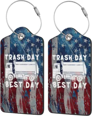 Luggage Tag Garbage Day is The Best Day Pu Leather Identifiers Id Tag Bag Suitcase Labels