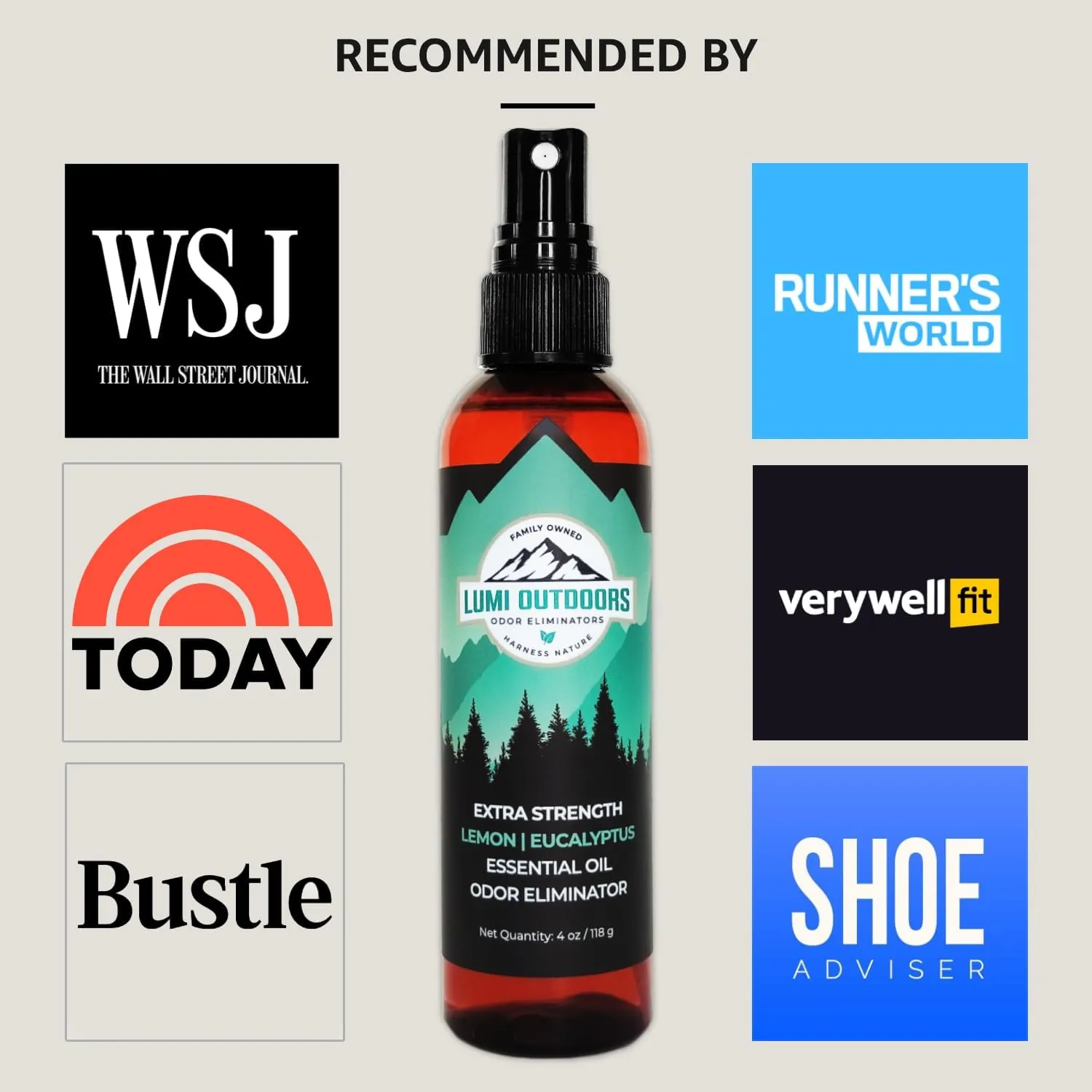 Lumi Outdoors Natural Shoe Deodorizer & Foot Odor Elimination Spray - Shoe Spray for Smelly Shoes - Extra Strength - Eucalyptus Lemongrass