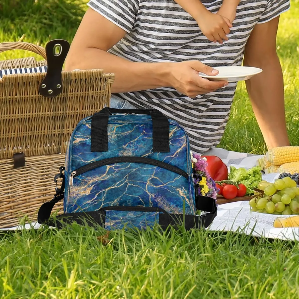 Lunch Bag for Women Men Granite Reusable Durable Insulated Lunch Box for Work Office Picnic Beach Hiking Lunch Tote Bag with Adjustable Shoulder Strap