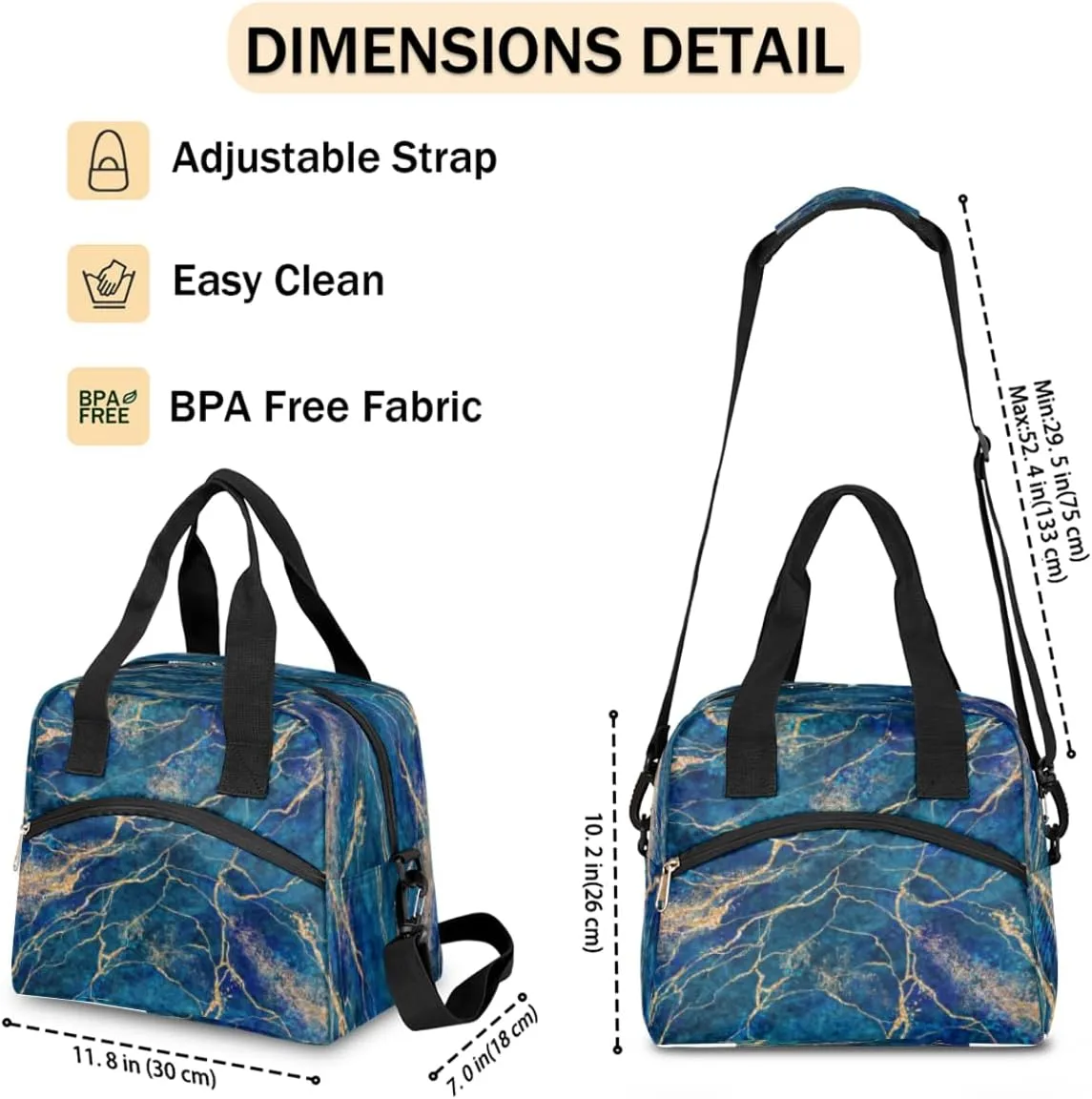 Lunch Bag for Women Men Granite Reusable Durable Insulated Lunch Box for Work Office Picnic Beach Hiking Lunch Tote Bag with Adjustable Shoulder Strap