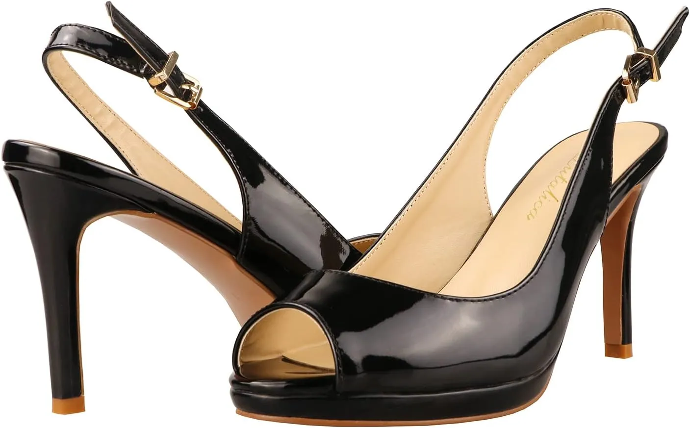 Lutalica W Women's Patent Leather Comfort Platform High Heel Slingback Sandals Sexy Peep Toe Stiletto High Heel Pumps