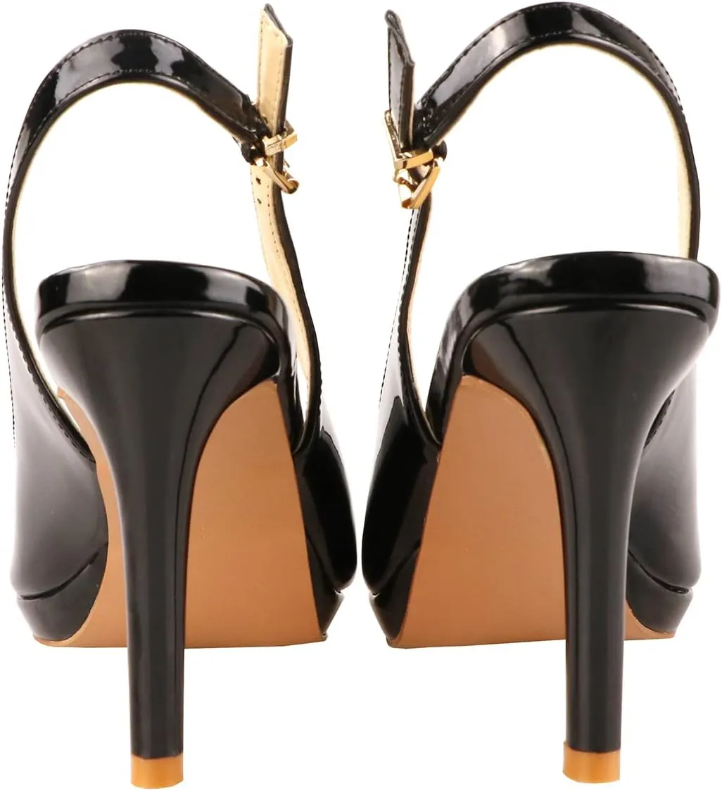 Lutalica W Women's Patent Leather Comfort Platform High Heel Slingback Sandals Sexy Peep Toe Stiletto High Heel Pumps