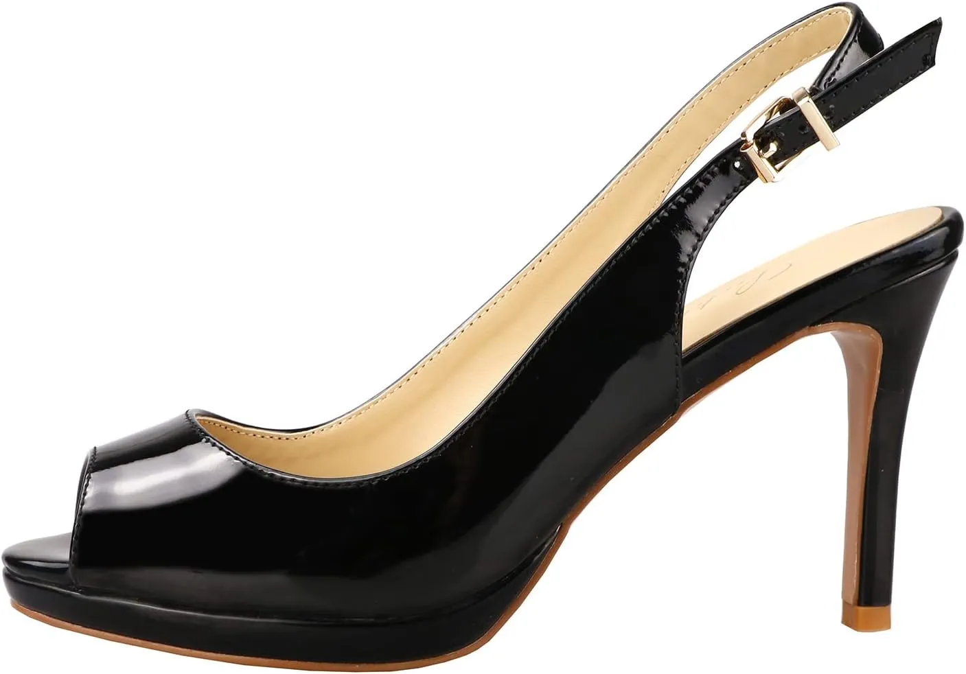 Lutalica W Women's Patent Leather Comfort Platform High Heel Slingback Sandals Sexy Peep Toe Stiletto High Heel Pumps