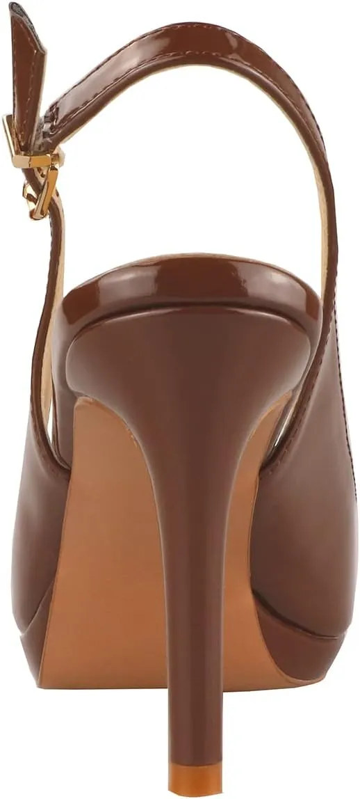 Lutalica W Women's Patent Leather Comfort Platform High Heel Slingback Sandals Sexy Peep Toe Stiletto High Heel Pumps