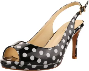 Lutalica W Women's Patent Leather Comfort Platform High Heel Slingback Sandals Sexy Peep Toe Stiletto High Heel Pumps