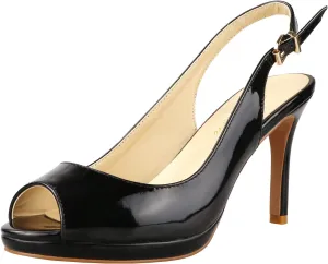 Lutalica W Women's Patent Leather Comfort Platform High Heel Slingback Sandals Sexy Peep Toe Stiletto High Heel Pumps