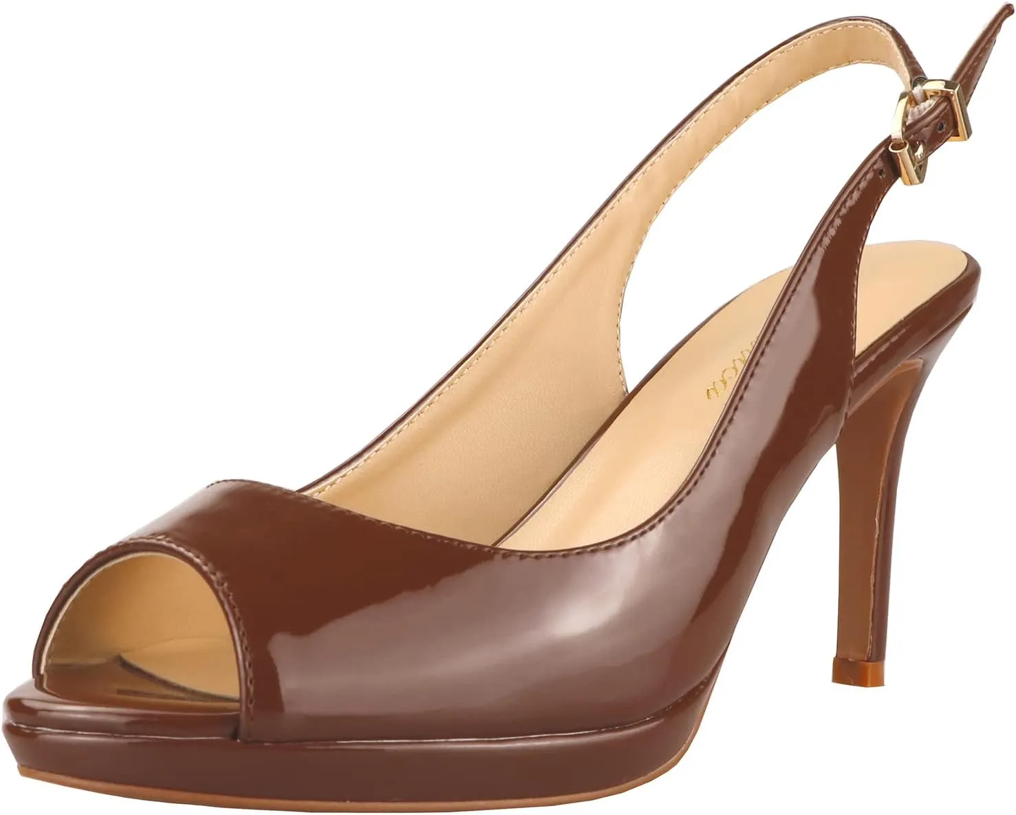 Lutalica W Women's Patent Leather Comfort Platform High Heel Slingback Sandals Sexy Peep Toe Stiletto High Heel Pumps