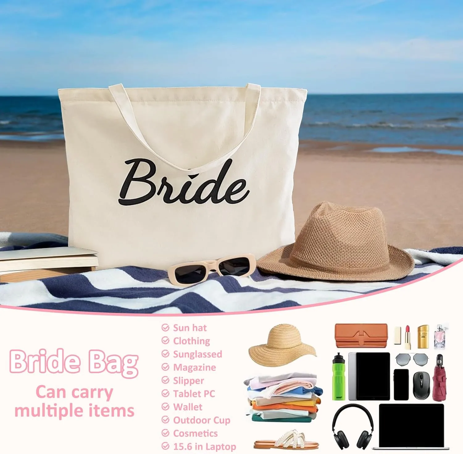 Lutto Canvas Bag with Zip Pocke - Wedding Engagement Bachelorette Birthday Mothers Day Gifts for Women