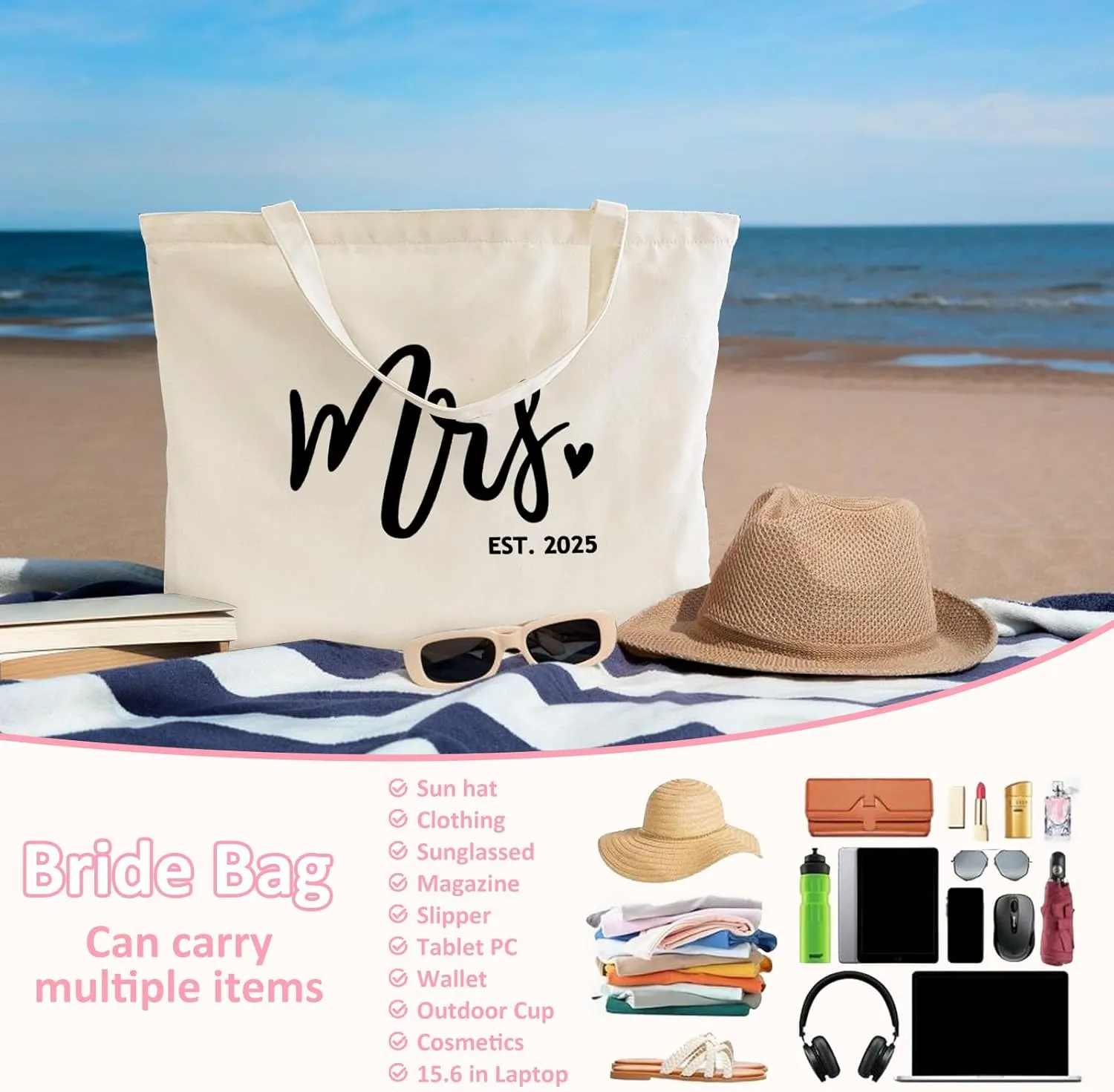 Lutto Canvas Bag with Zip Pocke - Wedding Engagement Bachelorette Birthday Mothers Day Gifts for Women