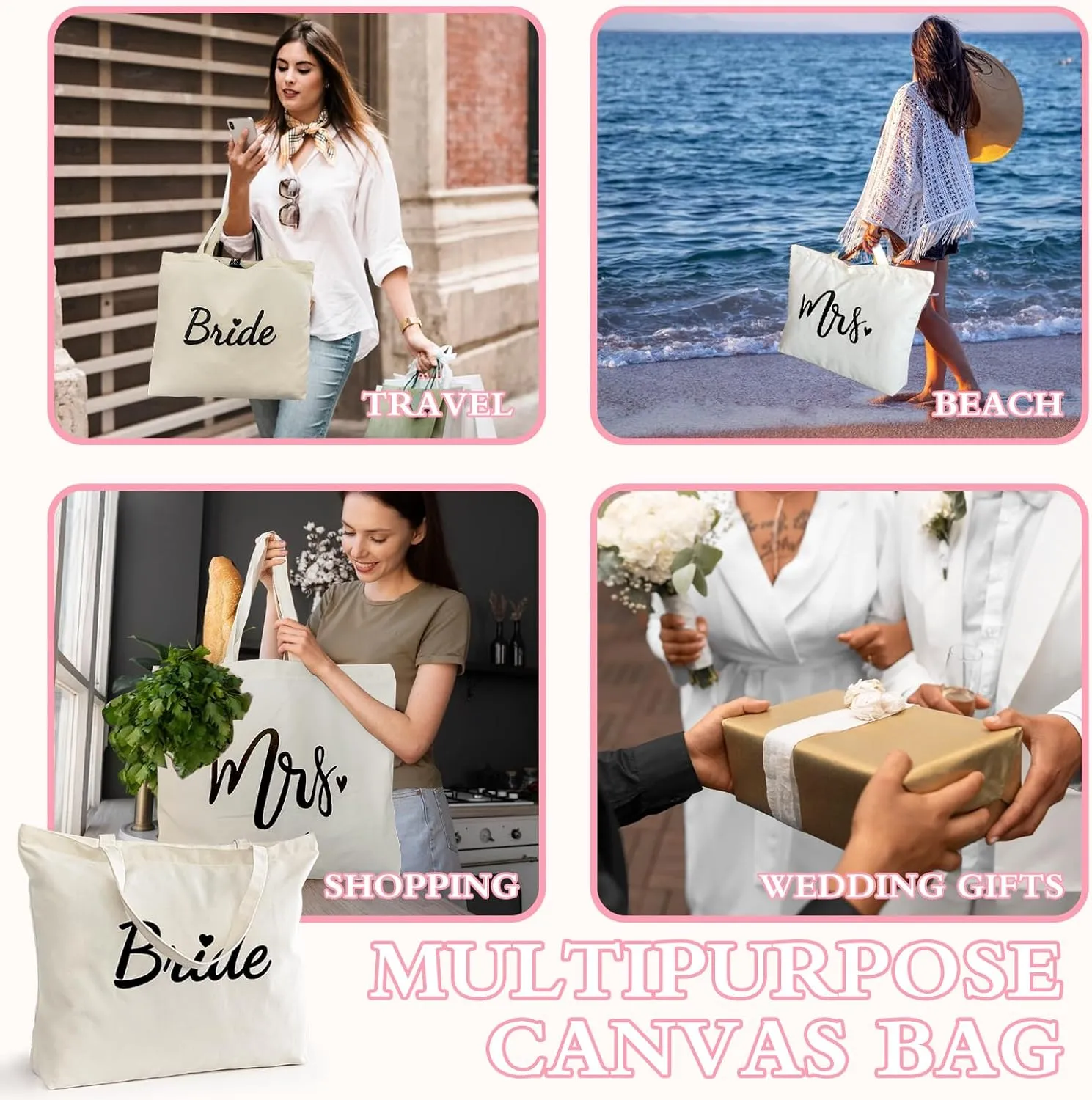 Lutto Canvas Bag with Zip Pocke - Wedding Engagement Bachelorette Birthday Mothers Day Gifts for Women
