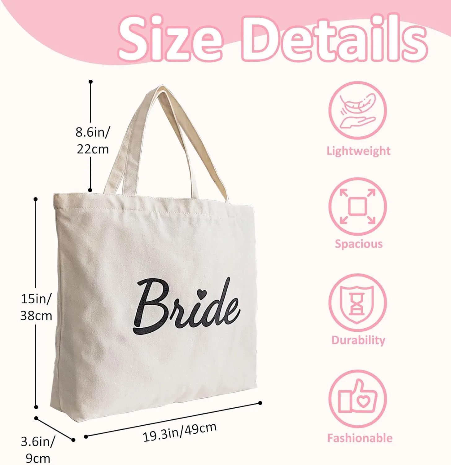 Lutto Canvas Bag with Zip Pocke - Wedding Engagement Bachelorette Birthday Mothers Day Gifts for Women
