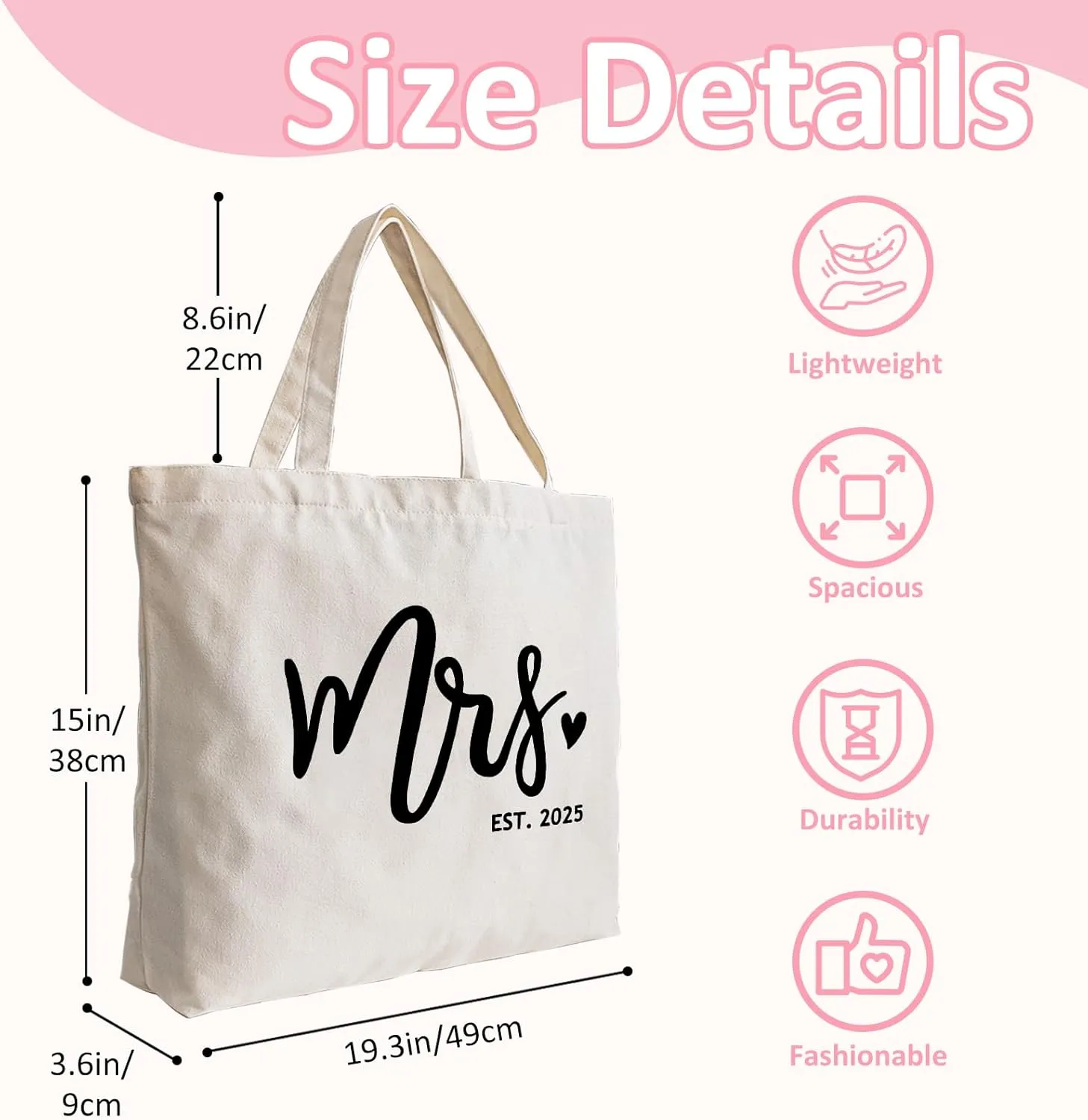 Lutto Canvas Bag with Zip Pocke - Wedding Engagement Bachelorette Birthday Mothers Day Gifts for Women