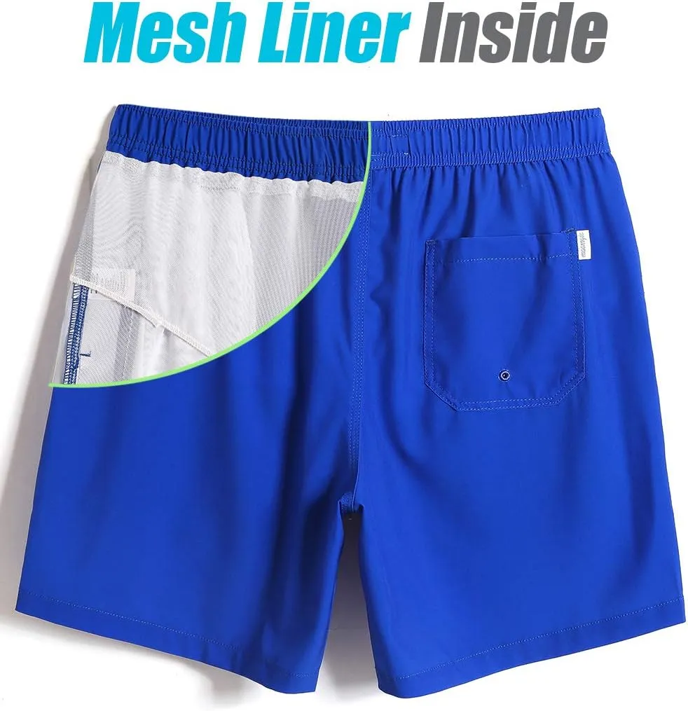 maamgic Mens 7" Stretch Swim Trunks Quick Dry Mesh Lining Swimwear Bathing Suits