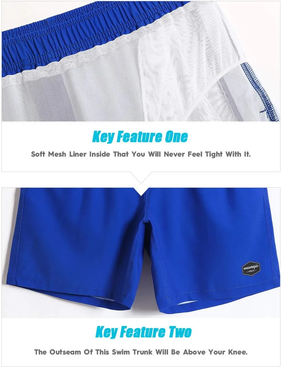 maamgic Mens 7" Stretch Swim Trunks Quick Dry Mesh Lining Swimwear Bathing Suits