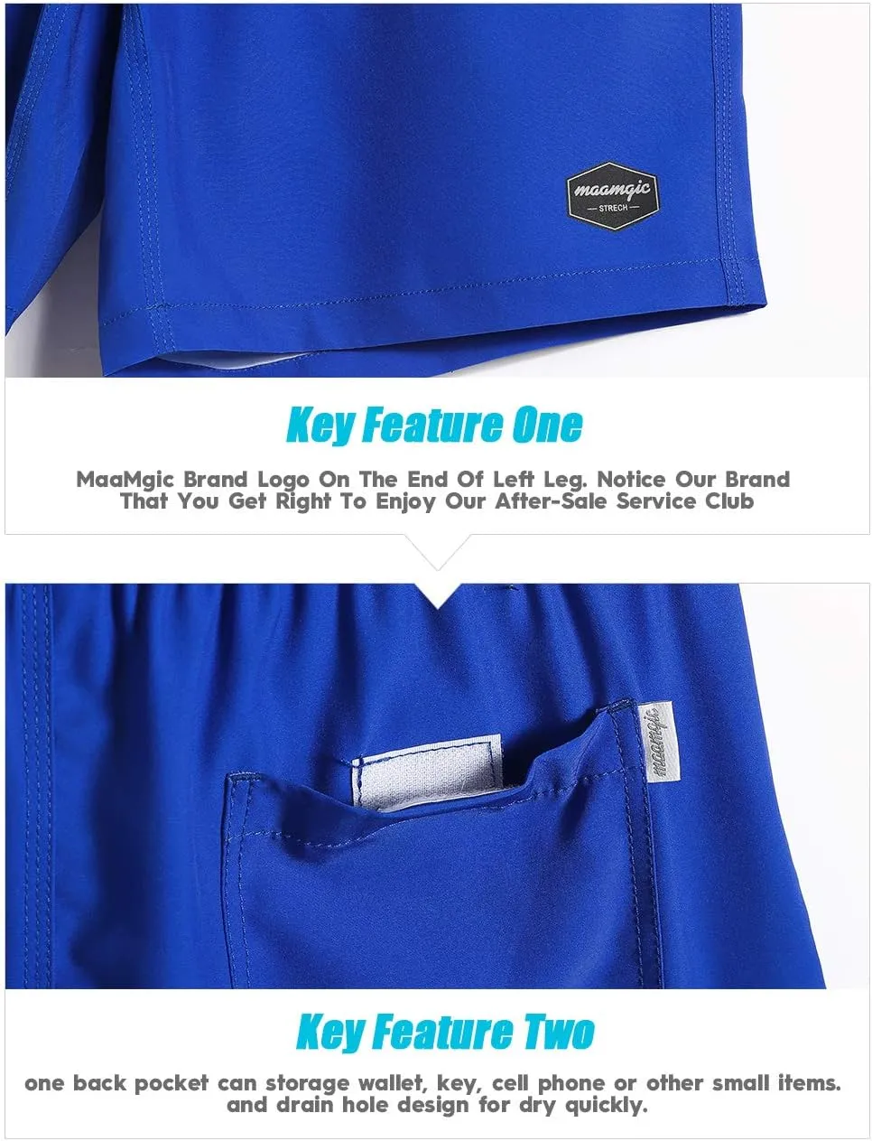 maamgic Mens 7" Stretch Swim Trunks Quick Dry Mesh Lining Swimwear Bathing Suits