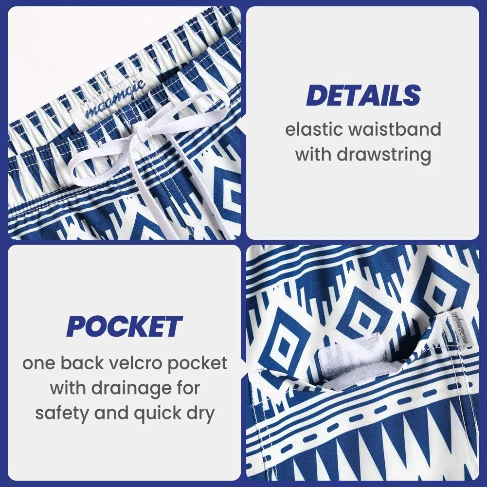 maamgic Mens Boys 80s 90s Vintage 4 Way Stretch Swim Trunks with Mesh Lining Quick Dry Swim Suits Board Shorts