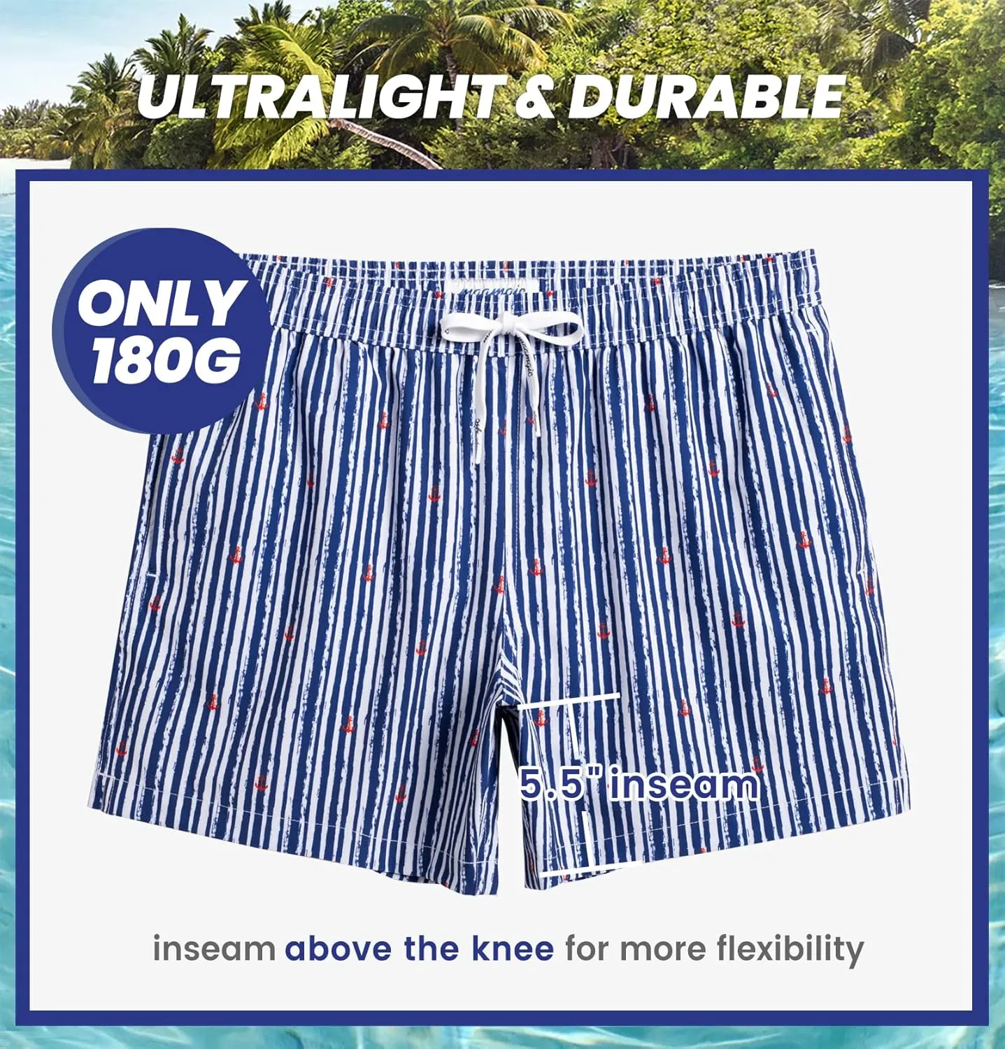 maamgic Mens Boys 80s 90s Vintage 4 Way Stretch Swim Trunks with Mesh Lining Quick Dry Swim Suits Board Shorts