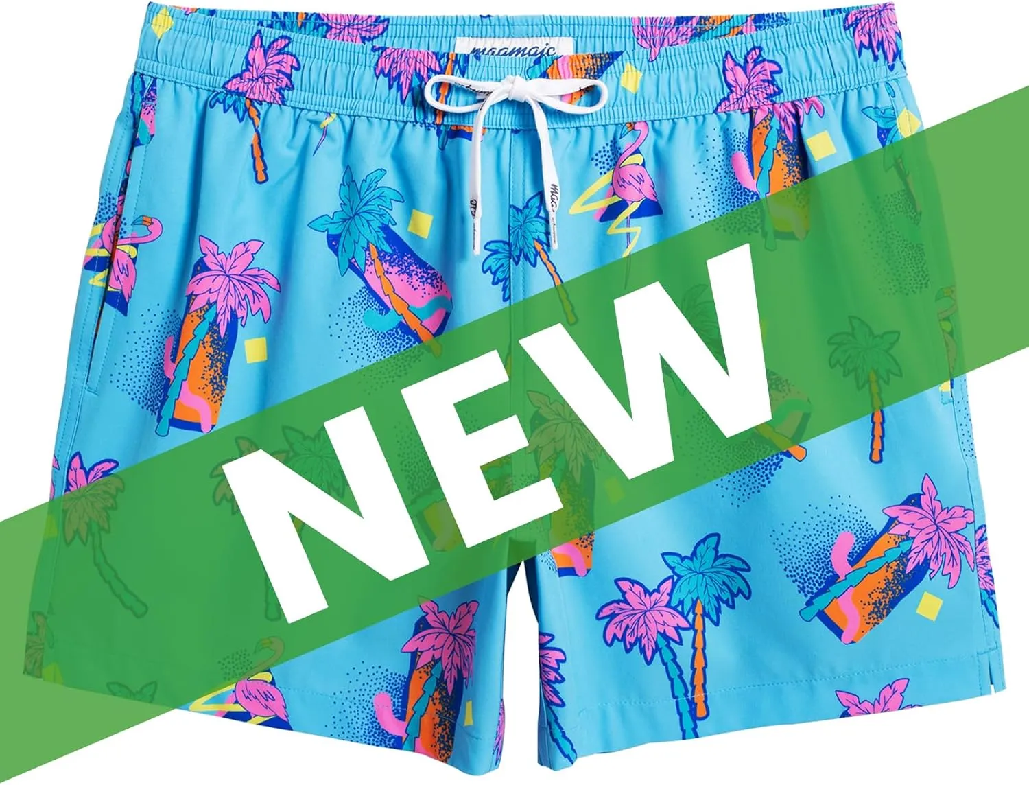 maamgic Mens Boys 80s 90s Vintage 4 Way Stretch Swim Trunks with Mesh Lining Quick Dry Swim Suits Board Shorts