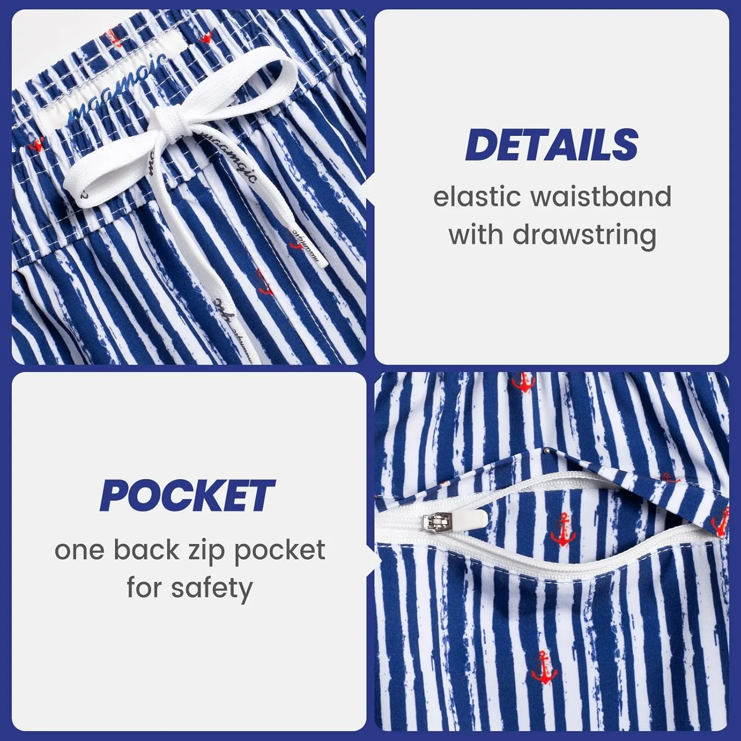 maamgic Mens Boys 80s 90s Vintage 4 Way Stretch Swim Trunks with Mesh Lining Quick Dry Swim Suits Board Shorts