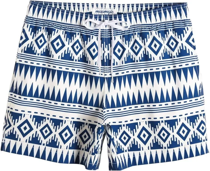 maamgic Mens Boys 80s 90s Vintage 4 Way Stretch Swim Trunks with Mesh Lining Quick Dry Swim Suits Board Shorts
