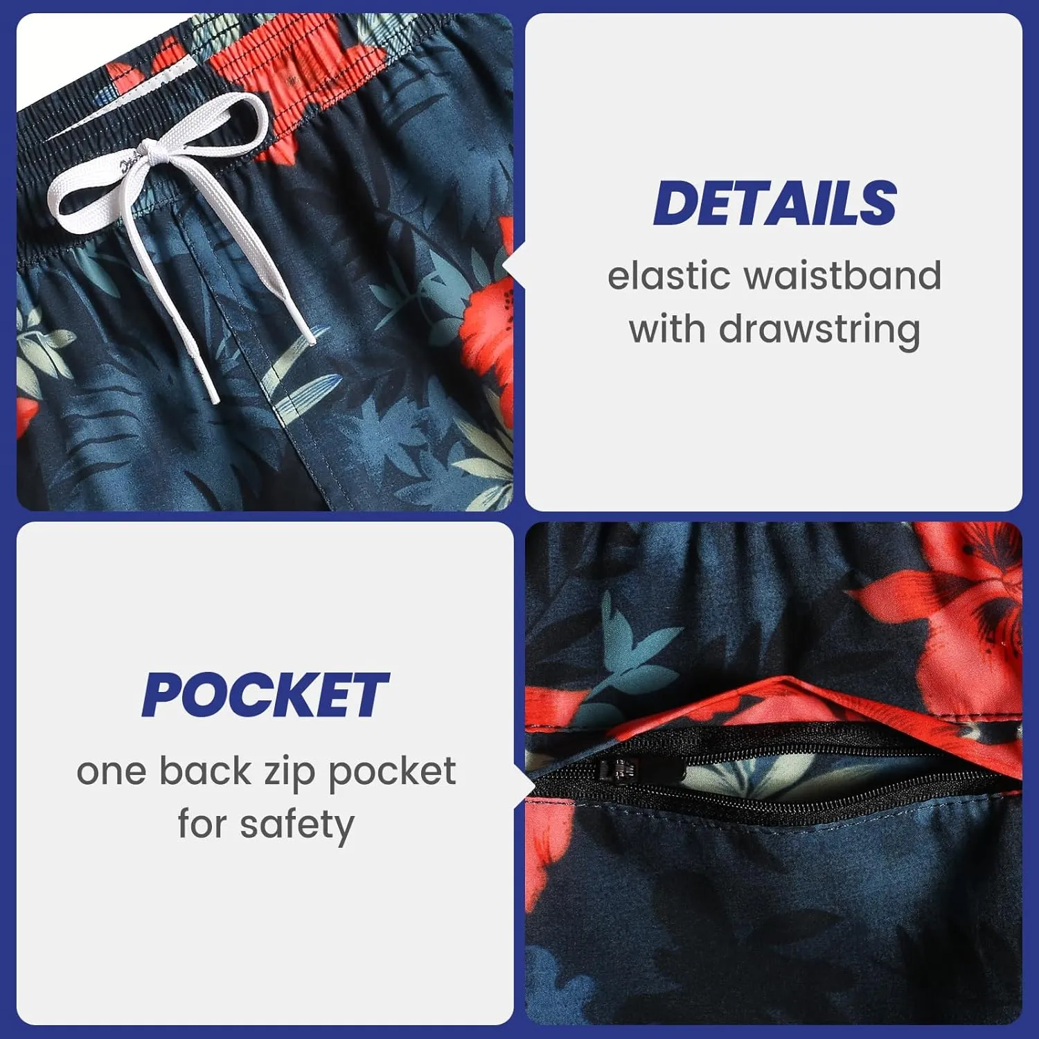 maamgic Mens Boys 80s 90s Vintage 4 Way Stretch Swim Trunks with Mesh Lining Quick Dry Swim Suits Board Shorts