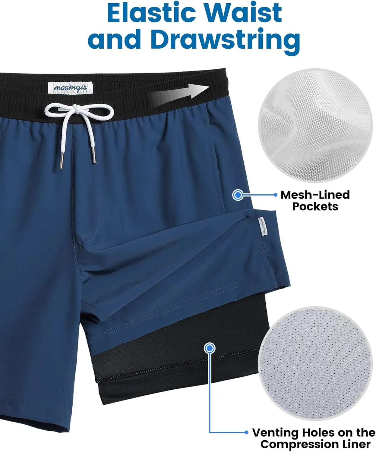 maamgic Mens Swim Trunks with Compression Liner 7 Inch Inseam Mens Bathing Suit Quick Dry Swimming Trunks Swimsuit