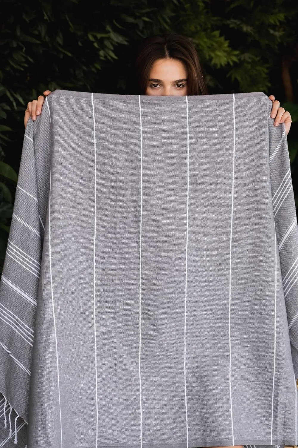 Madamelique Turkish Beach Towel Oversized - 39 x 74 - Quick Dry - Sand Free - Extra Large - Prewashed Beach Towels - Summer Gift - Beach Essentials (Mediterranean Without Bag, Dark Gray)