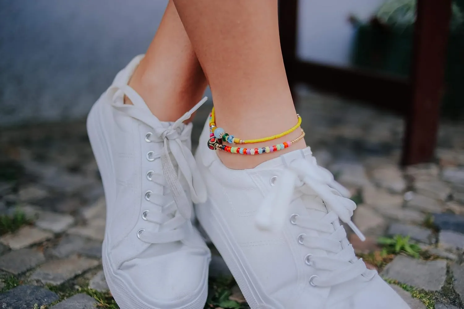 Made by Nami Boho Surfer Anklet Waterproof & Adjustable Beaded Anklets for Women Beachy Ankle Bracelet Made from Waxed Cotton Rope and Beads for Summer and Hippie Style (Oriental)