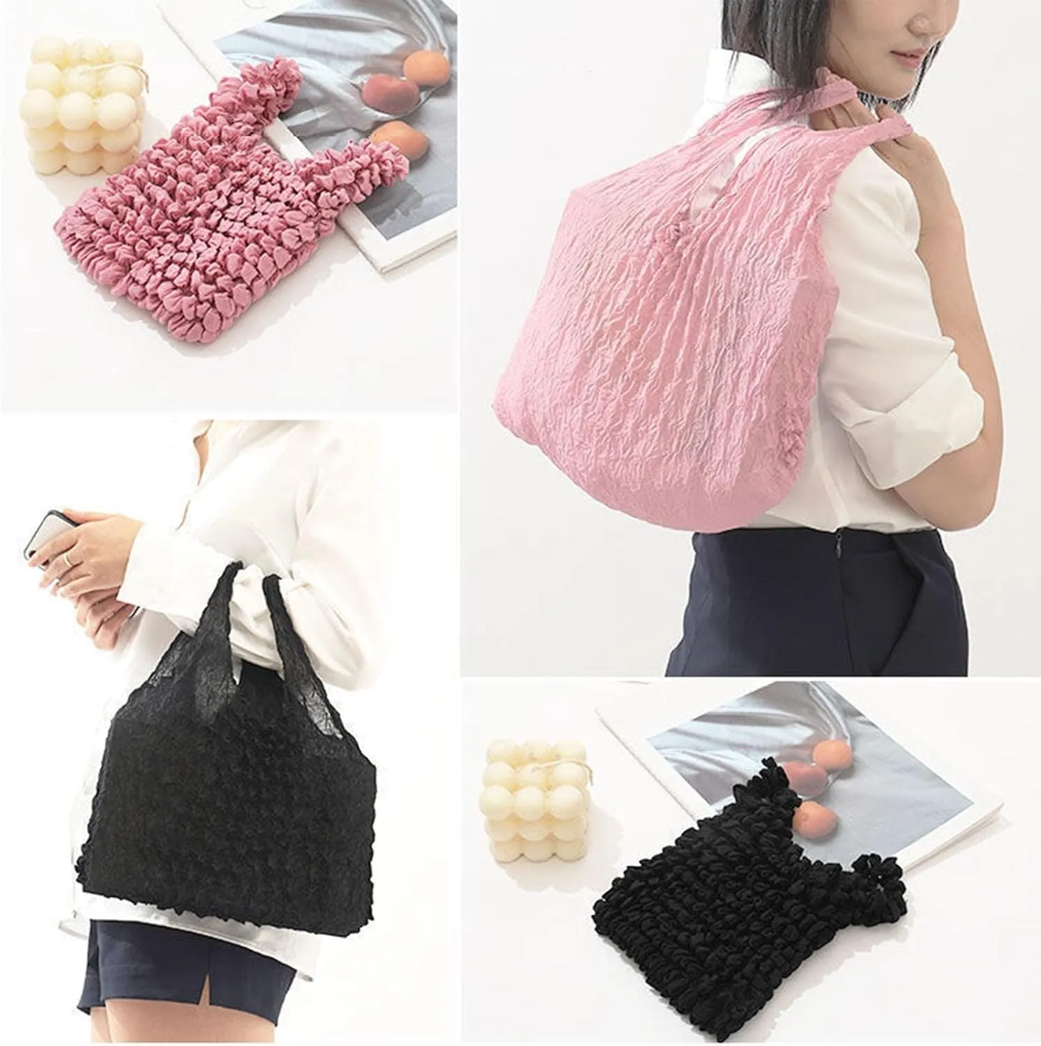Magic Stretch Bag Pleated Bag, Expandable Shopping Bag, Reusable Foldable Tote Bag for Travel, Shopping