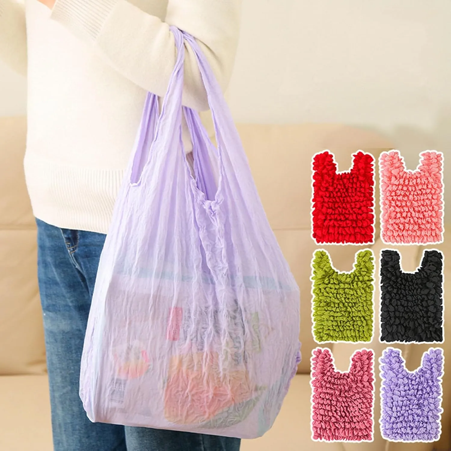 Magic Stretch Bag Pleated Bag, Expandable Shopping Bag, Reusable Foldable Tote Bag for Travel, Shopping