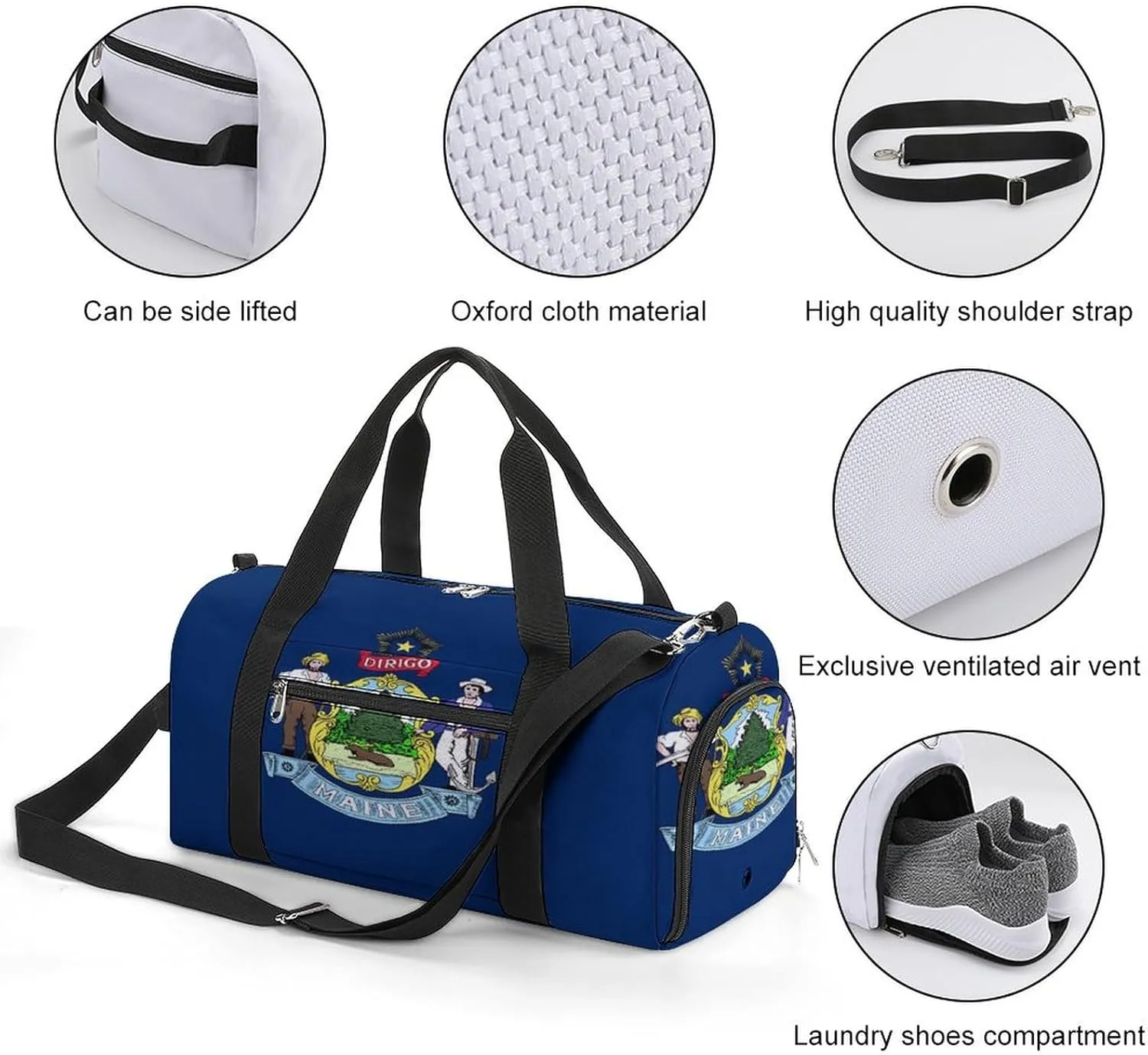Maine State Flag Gym Bag-Workout Organizer with Water Resistant Compartments for Gym Lovers