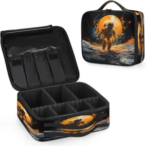 Makeup Bag Large Makeup Train Case Space Astronaut Makeup Organizer Bag Portable Cosmetic Bags with Dividers Waterproof Travel Makeup Bag Toiletry Bag Makeup Case for Women
