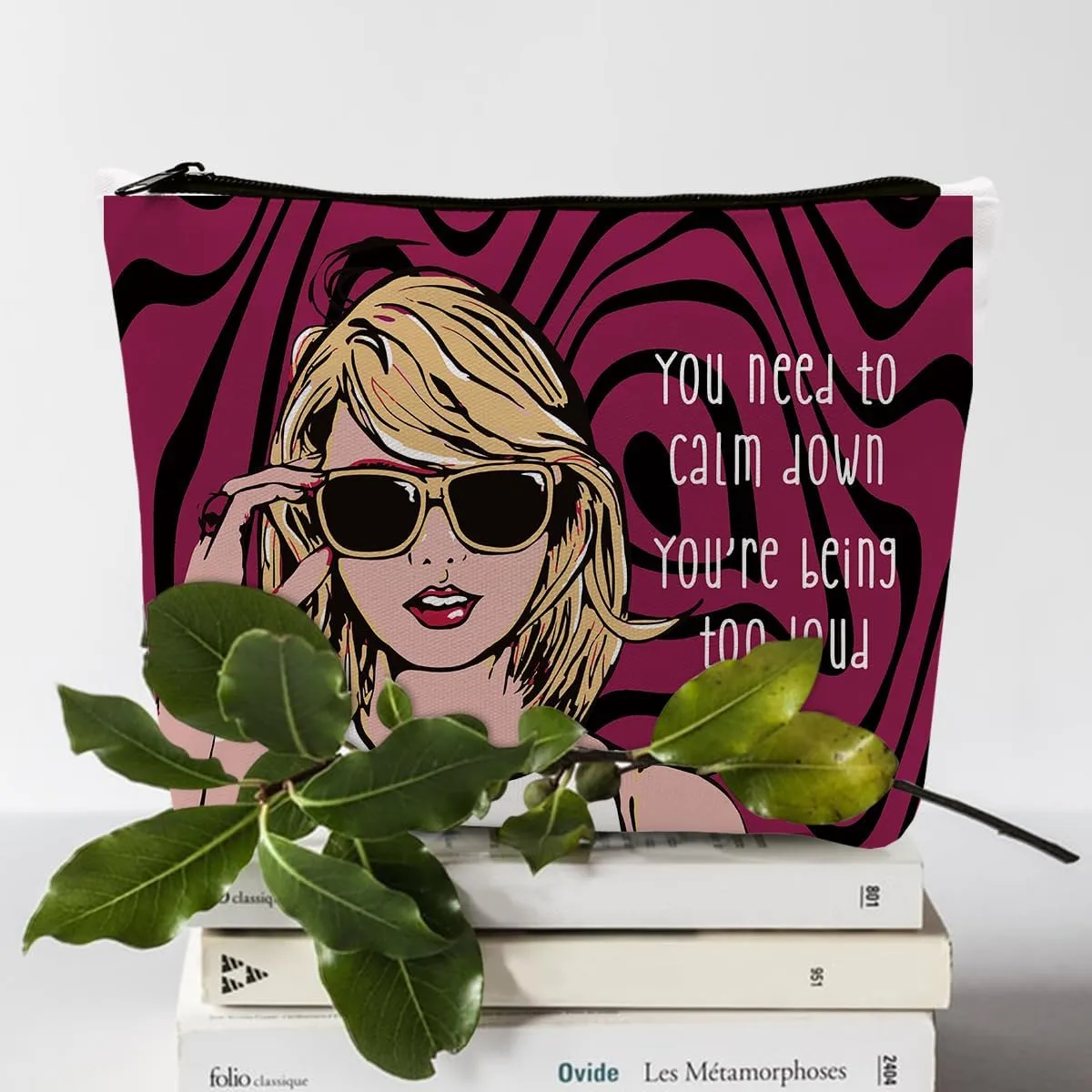 Makeup Bag Travel Toiletry Bag for Women Music Gift Fans Song Lyrics Gift Merchandise for Fans Friends Girls, Friendship Birthday Christmas Gift, You Need to Calm Down Album Black rose-red stripes