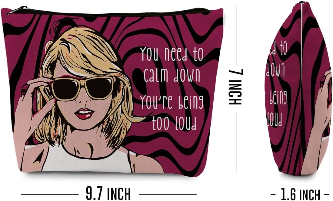 Makeup Bag Travel Toiletry Bag for Women Music Gift Fans Song Lyrics Gift Merchandise for Fans Friends Girls, Friendship Birthday Christmas Gift, You Need to Calm Down Album Black rose-red stripes