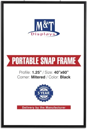 M&T Displays Portable Snap Poster Frame 1.25" Aluminum Profile Front Loading Wall Mounting Photo Picture Document Certificate Sign Holder Mitered Corner Anti Glare Cover (Black, 40x60 in)