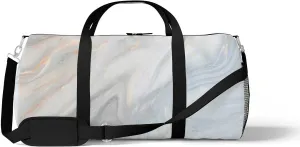 Marble Texture Sports Duffel Bag Travel Gym Tote Bags Lightweight Durable Shoulder Strap Waterproof Polyester Outside Mesh Pocket Overnight Trip Duffel Bag for Women Men