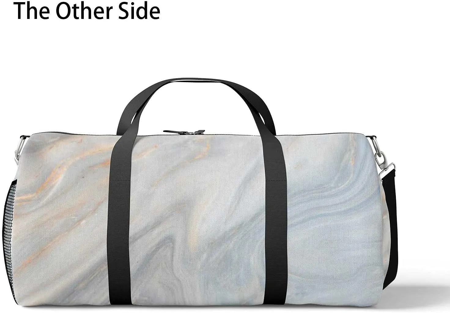 Marble Texture Sports Duffel Bag Travel Gym Tote Bags Lightweight Durable Shoulder Strap Waterproof Polyester Outside Mesh Pocket Overnight Trip Duffel Bag for Women Men