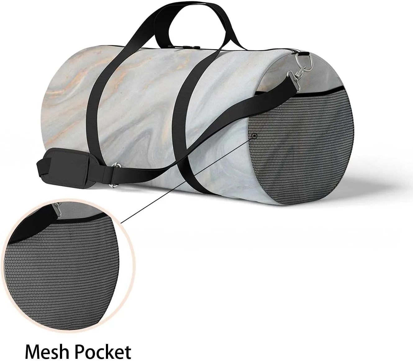 Marble Texture Sports Duffel Bag Travel Gym Tote Bags Lightweight Durable Shoulder Strap Waterproof Polyester Outside Mesh Pocket Overnight Trip Duffel Bag for Women Men
